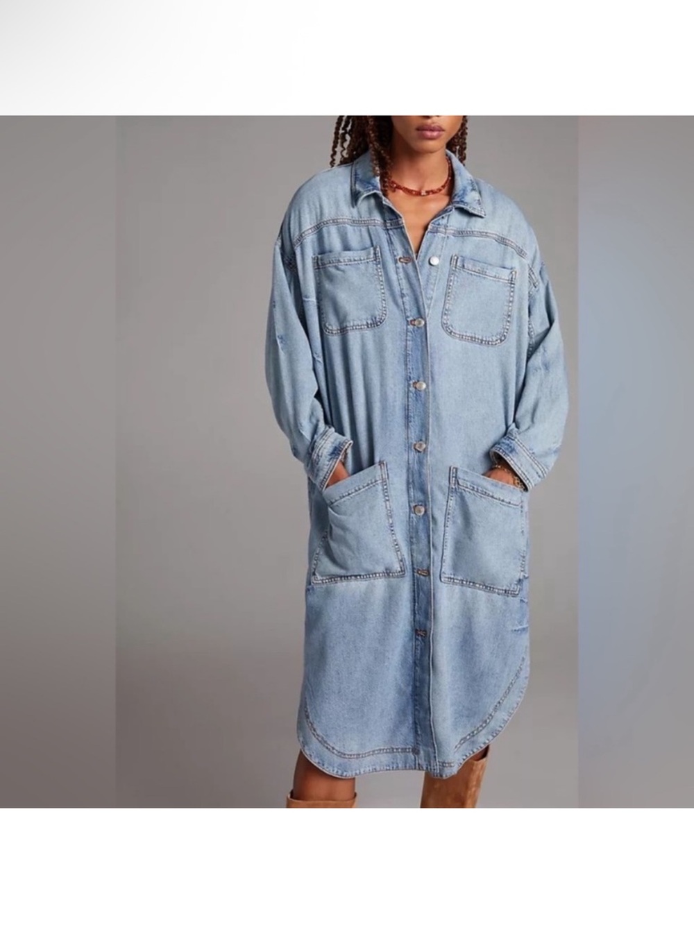Anthropologie longline denim duster or dress size 1X coat - Picture 3 of 11